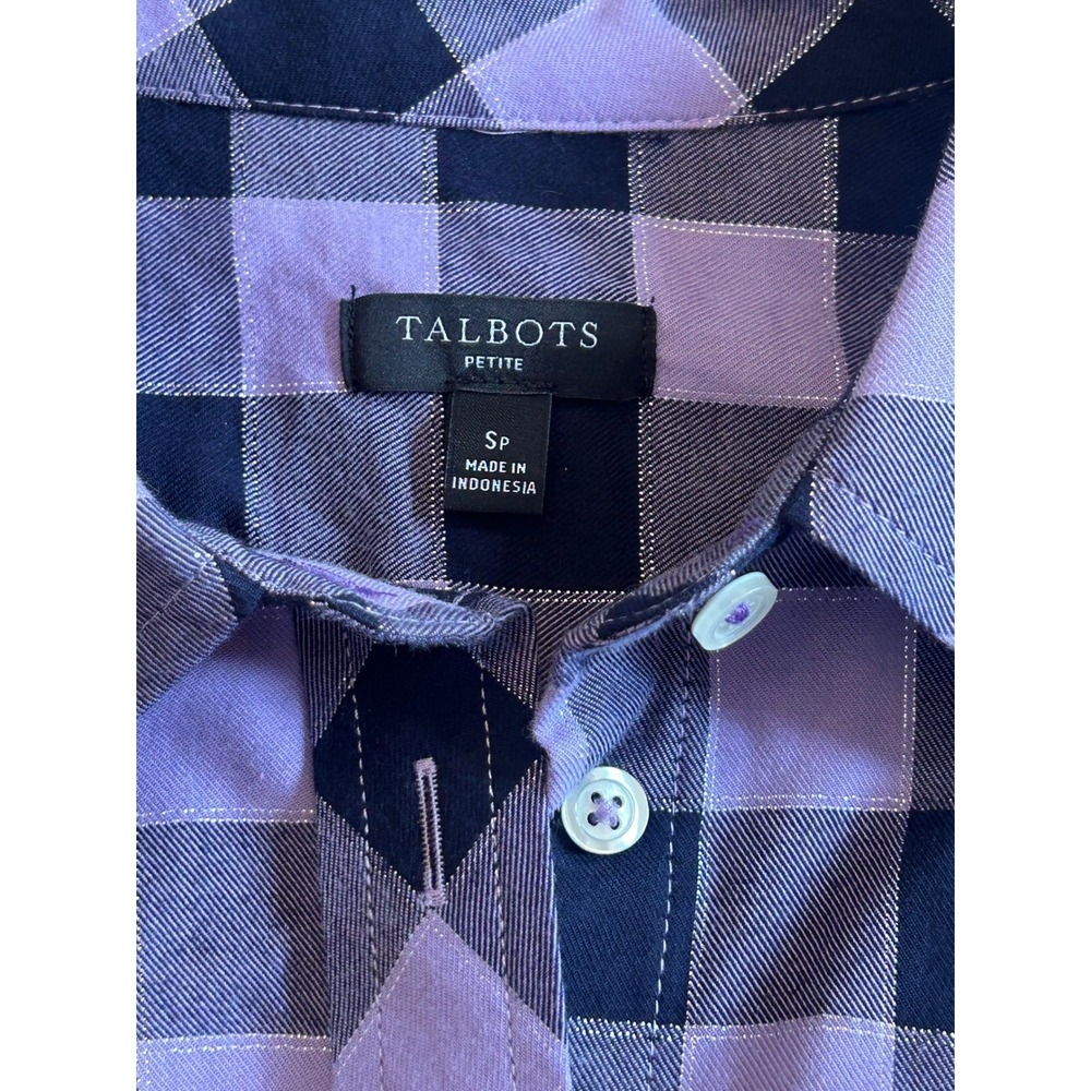 G9 Talbots Petite Purple Navy Buffalo Plaid Shimmer Button Down Shirt SP - Picture 3 of 3